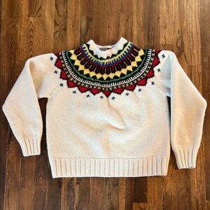 Ralph Lauren Cream Lambs Wool Sweater with Multicolor Pattern